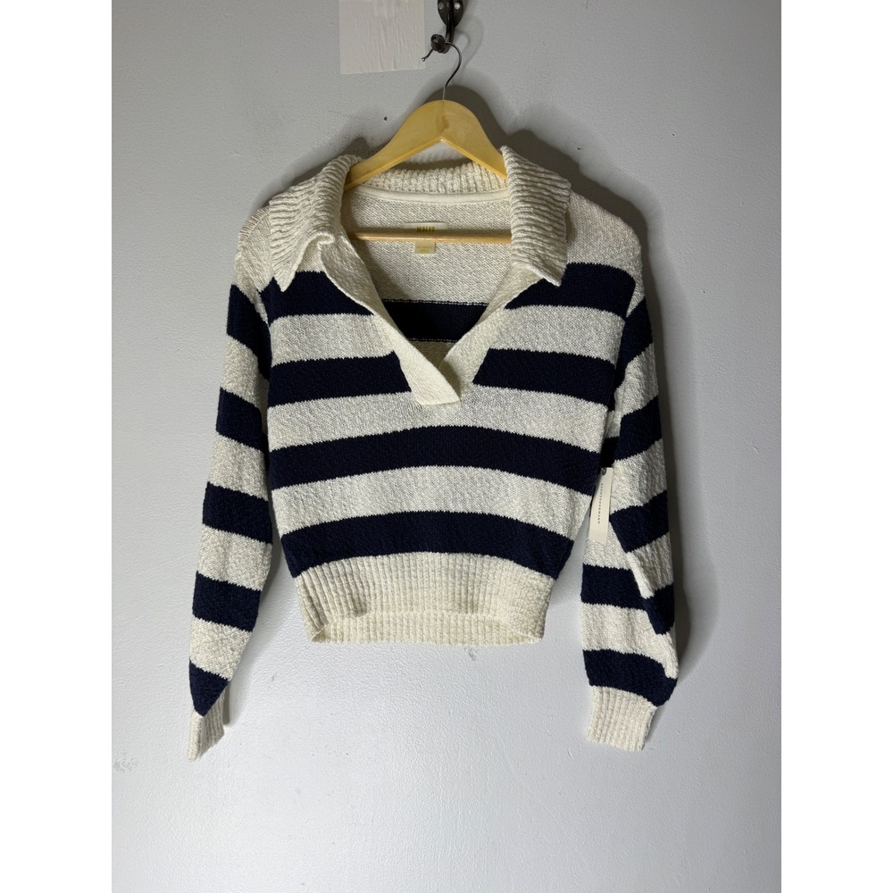 NWT Anthropologie Maeve V Neck Striped Polo Pullover Sweater XXS
